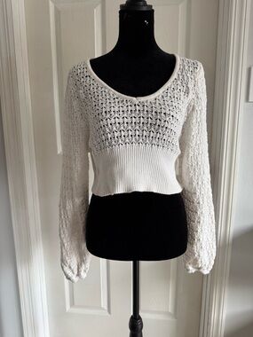 Women's White Cropped Knit Sweater